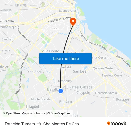 Estación Turdera to Cbc Montes De Oca map