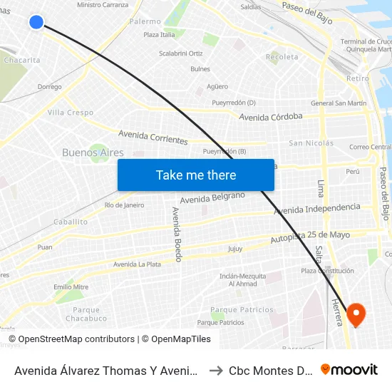 Avenida Álvarez Thomas Y Avenida Lacroze to Cbc Montes De Oca map