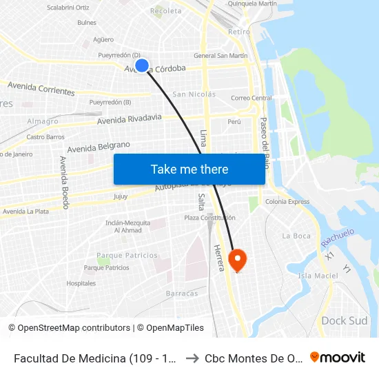 Facultad De Medicina (109 - 140) to Cbc Montes De Oca map