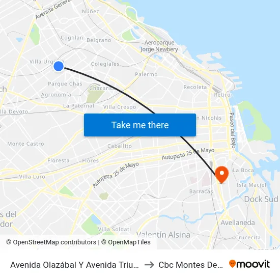 Avenida Olazábal Y Avenida Triunvirato to Cbc Montes De Oca map