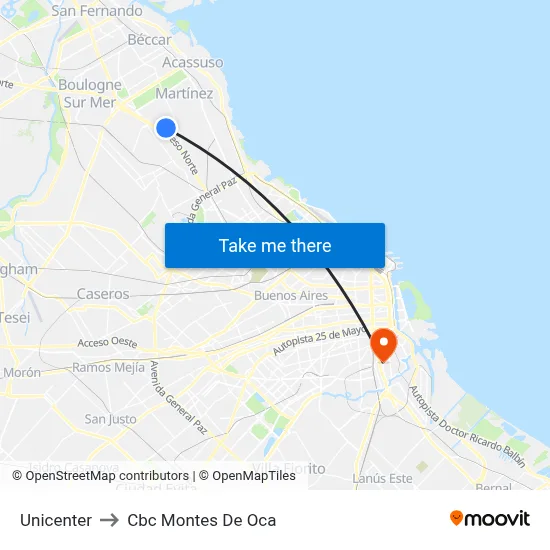 Unicenter to Cbc Montes De Oca map