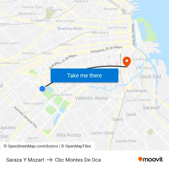 Saraza Y Mozart to Cbc Montes De Oca map