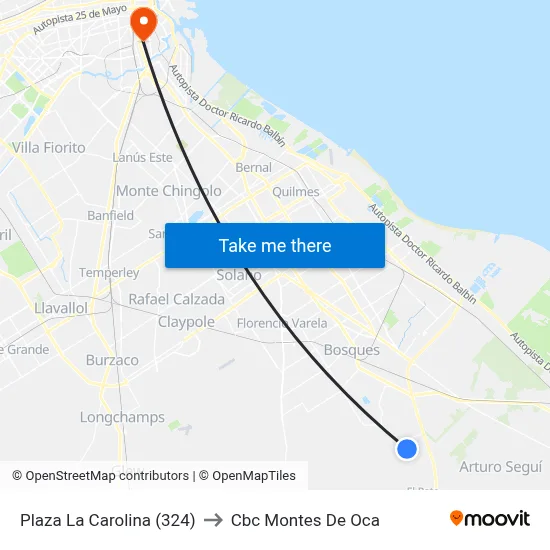 Plaza La Carolina (324) to Cbc Montes De Oca map