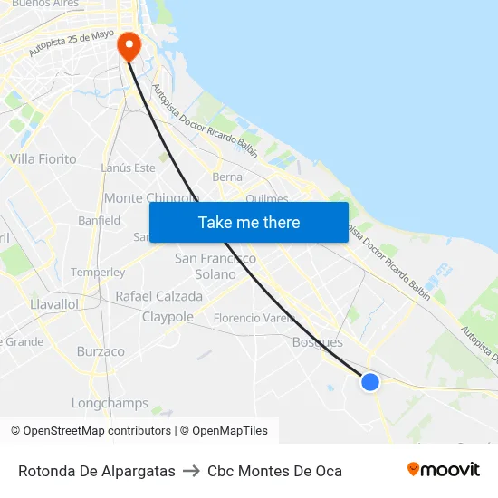 Rotonda De Alpargatas to Cbc Montes De Oca map