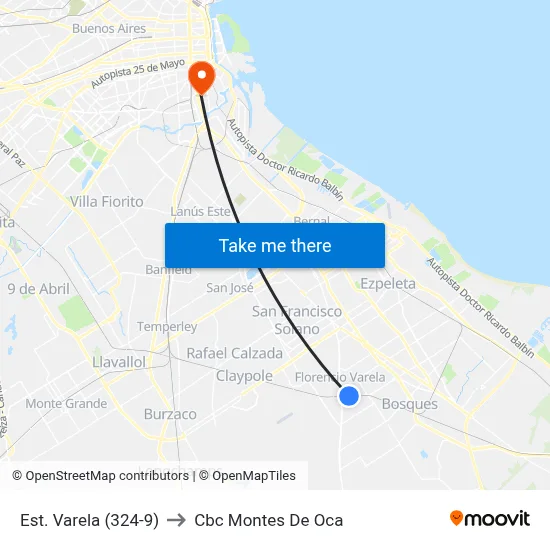 Est. Varela (324-9) to Cbc Montes De Oca map