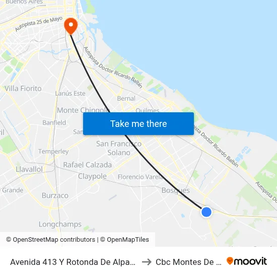 Avenida 413 Y Rotonda De Alpargatas to Cbc Montes De Oca map