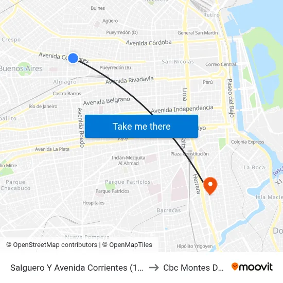 Salguero Y Avenida Corrientes (128 - 151) to Cbc Montes De Oca map