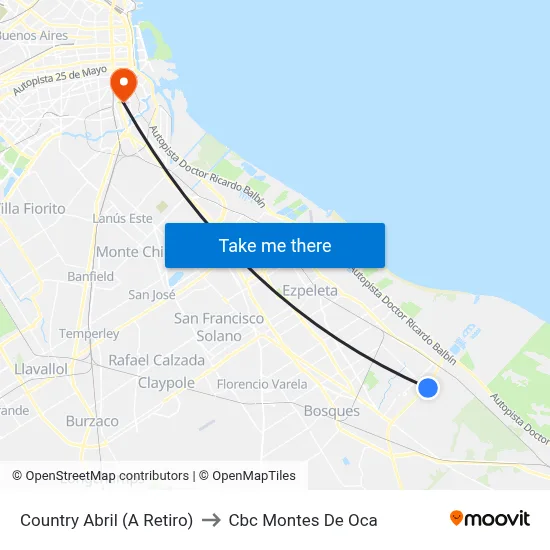 Country Abril (A Retiro) to Cbc Montes De Oca map
