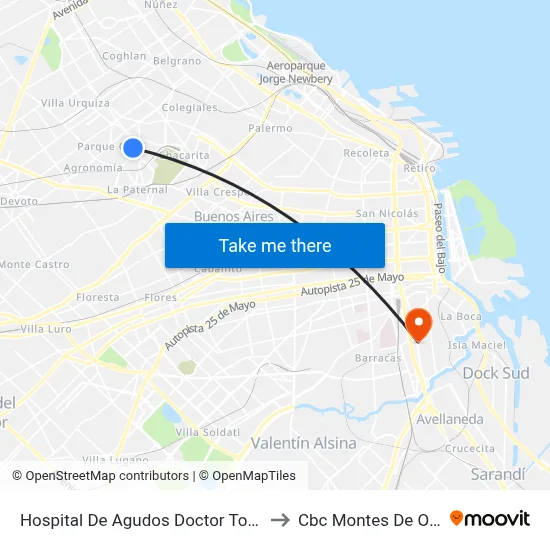 Hospital De Agudos Doctor Tornú to Cbc Montes De Oca map