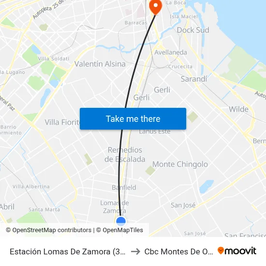 Estación Lomas De Zamora (318) to Cbc Montes De Oca map