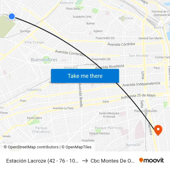 Estación Lacroze (42 - 76 - 108) to Cbc Montes De Oca map