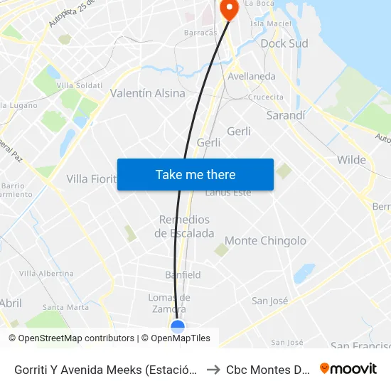 Gorriti Y Avenida Meeks (Estación Lomas) to Cbc Montes De Oca map