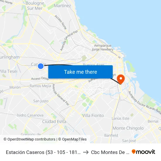Estación Caseros (53 - 105 - 181 - 237) to Cbc Montes De Oca map
