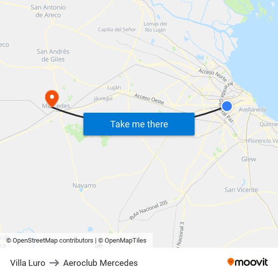 Villa Luro to Aeroclub Mercedes map