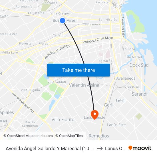 Avenida Ángel Gallardo Y Marechal (105 - 124 - 146) to Lanús Oeste map