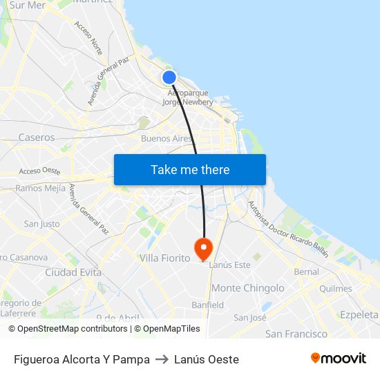 Figueroa Alcorta Y Pampa to Lanús Oeste map