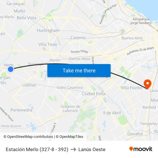 Estación Merlo (327-8 - 392) to Lanús Oeste map
