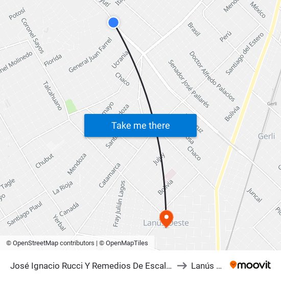 José Ignacio Rucci Y Remedios De Escalada De San Martín to Lanús Oeste map
