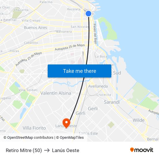 Retiro Mitre (50) to Lanús Oeste map