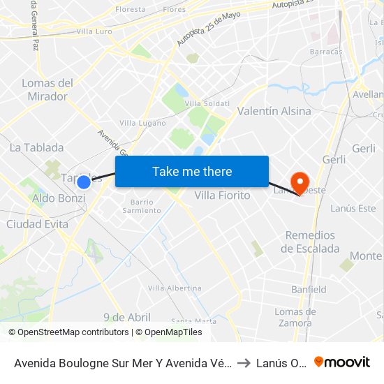 Avenida Boulogne Sur Mer Y Avenida Vélez Sarsfield to Lanús Oeste map
