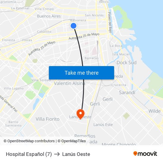 Hospital Español (7) to Lanús Oeste map