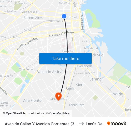 Avenida Callao Y Avenida Corrientes (37 - 124) to Lanús Oeste map