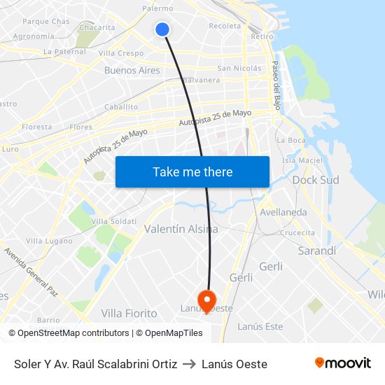 Soler Y Av. Raúl Scalabrini Ortiz to Lanús Oeste map