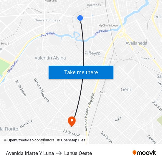 Avenida Iriarte Y Luna to Lanús Oeste map