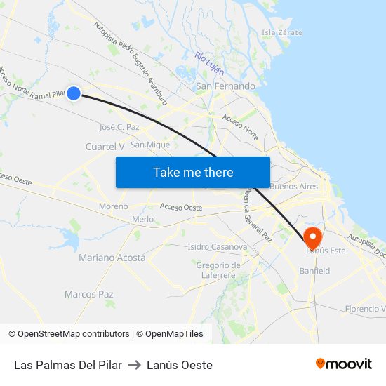 Las Palmas Del Pilar to Lanús Oeste map