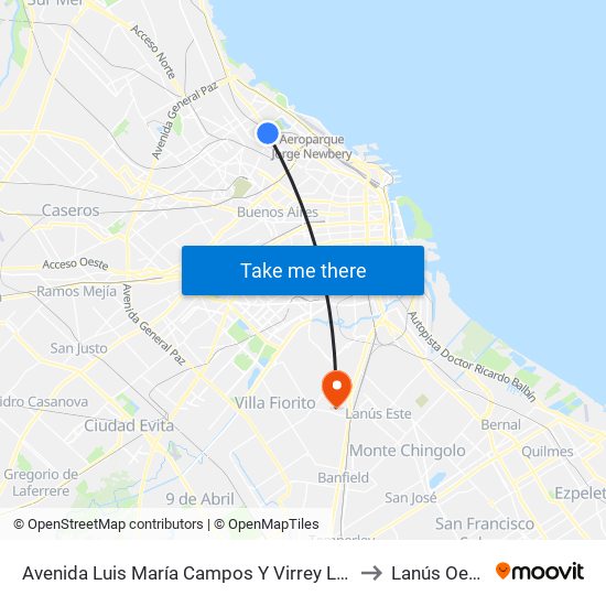 Avenida Luis María Campos Y Virrey Loreto to Lanús Oeste map