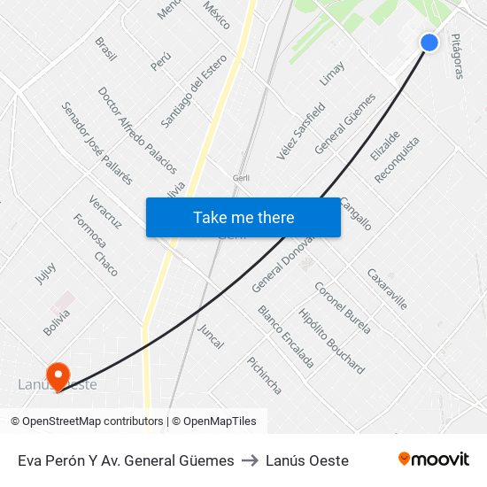 Eva Perón Y Av. General Güemes to Lanús Oeste map