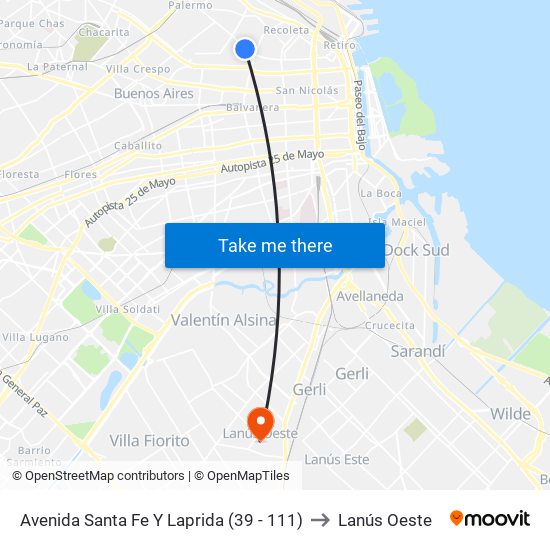Avenida Santa Fe Y Laprida (39 - 111) to Lanús Oeste map