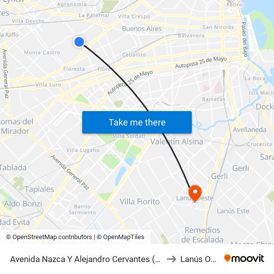 Avenida Nazca Y Alejandro Cervantes (84 - 110) to Lanús Oeste map