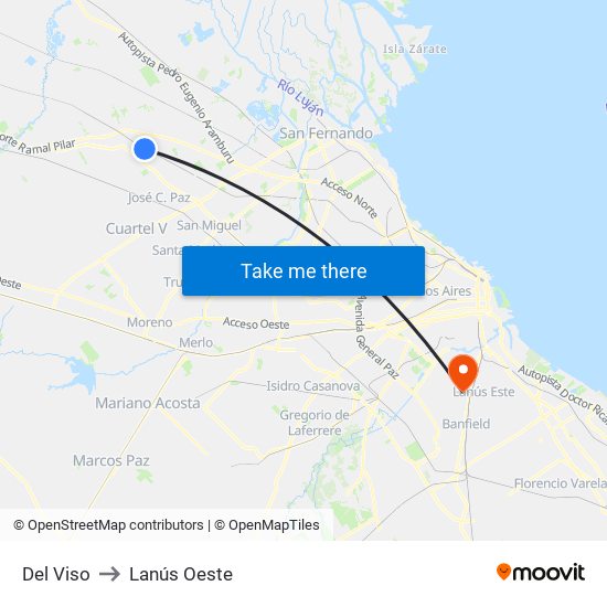Del Viso to Lanús Oeste map