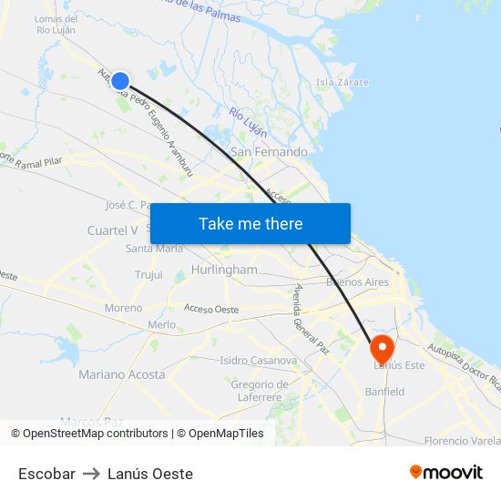 Escobar to Lanús Oeste map