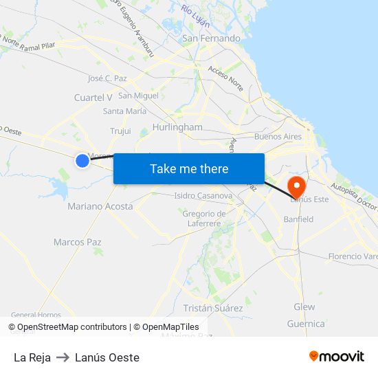 La Reja to Lanús Oeste map
