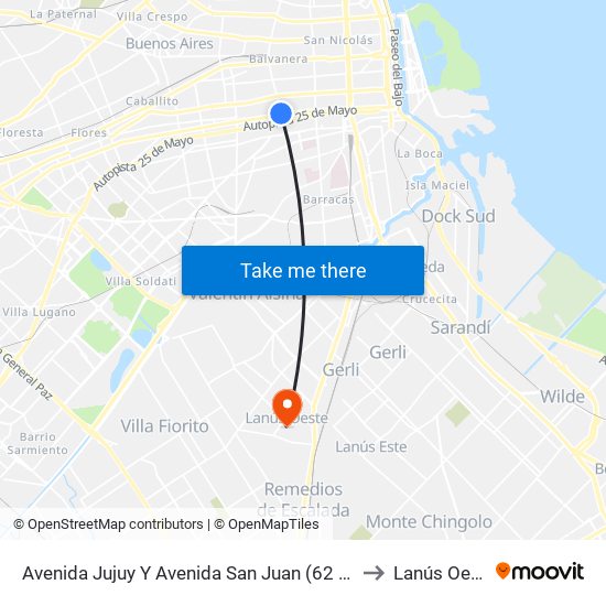 Avenida Jujuy Y Avenida San Juan (62 - 118) to Lanús Oeste map