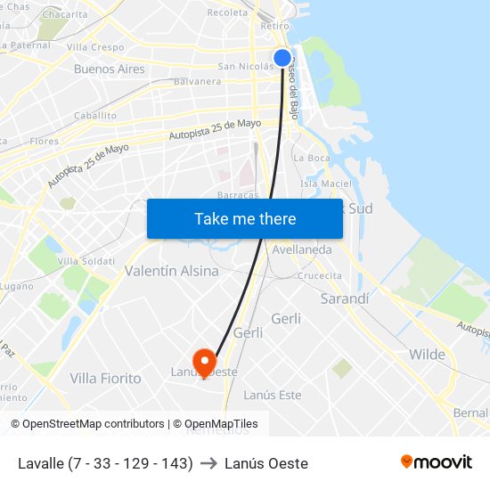 Lavalle (7 - 33 - 129 - 143) to Lanús Oeste map