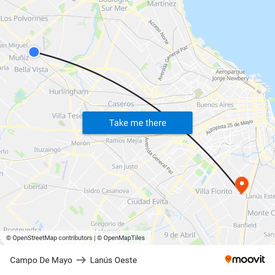 Campo De Mayo to Lanús Oeste map