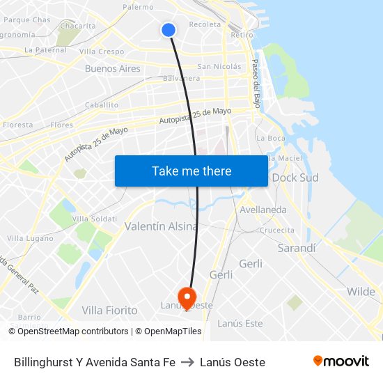 Billinghurst Y Avenida Santa Fe to Lanús Oeste map
