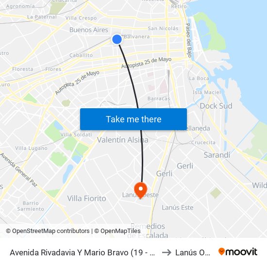 Avenida Rivadavia Y Mario Bravo (19 - 90 - 105) to Lanús Oeste map
