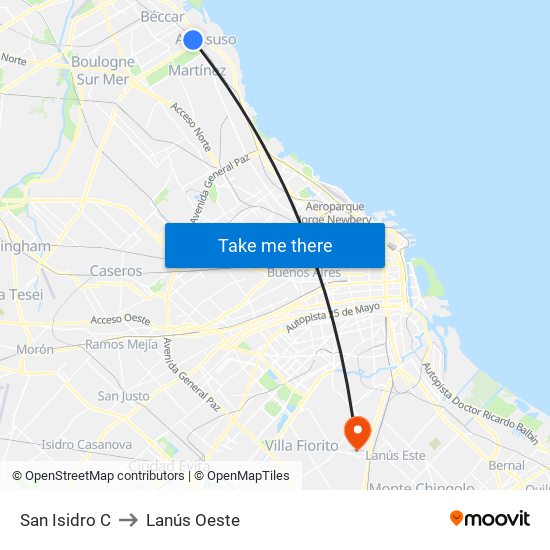 San Isidro C to Lanús Oeste map