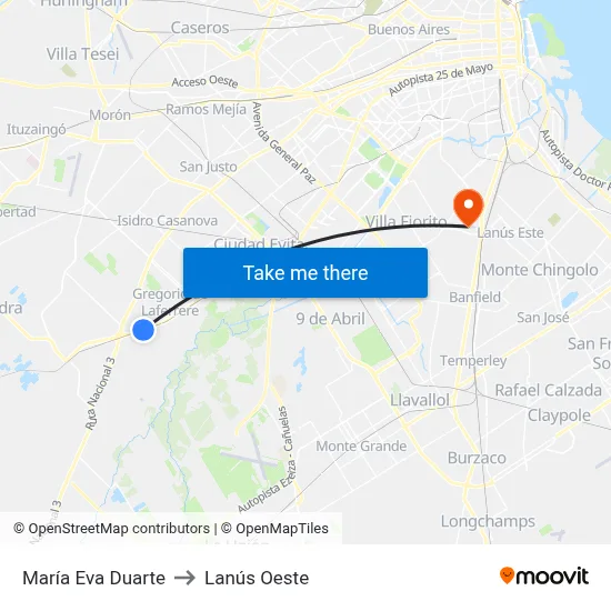 María Eva Duarte to Lanús Oeste map