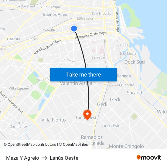 Maza Y Agrelo to Lanús Oeste map