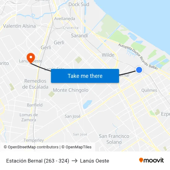Estación Bernal (263 - 324) to Lanús Oeste map