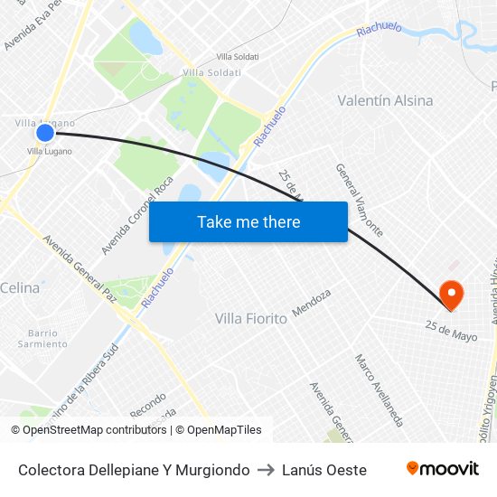 Colectora Dellepiane Y Murgiondo to Lanús Oeste map