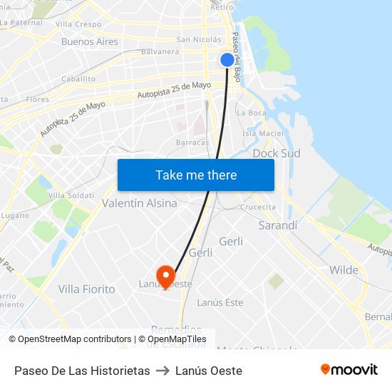 Paseo De Las Historietas to Lanús Oeste map