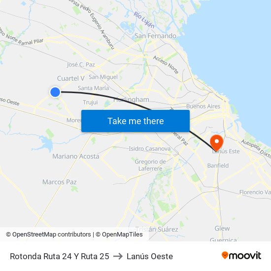 Rotonda Ruta 24 Y Ruta 25 to Lanús Oeste map