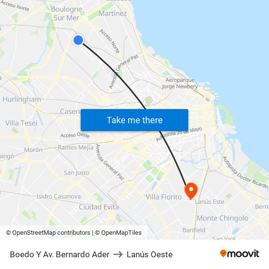 Boedo Y Av. Bernardo Ader to Lanús Oeste map