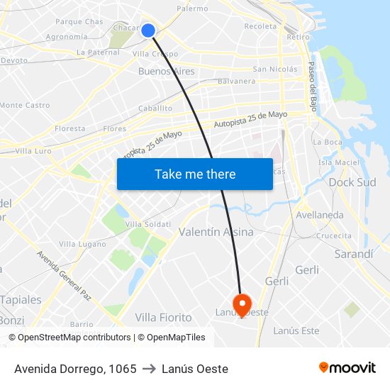 Avenida Dorrego, 1065 to Lanús Oeste map